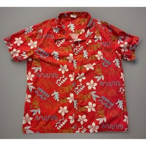 Barefoot In Paradise Short Sleeve Button Up Shirt Floral Hawaiian Red XXL JBHS